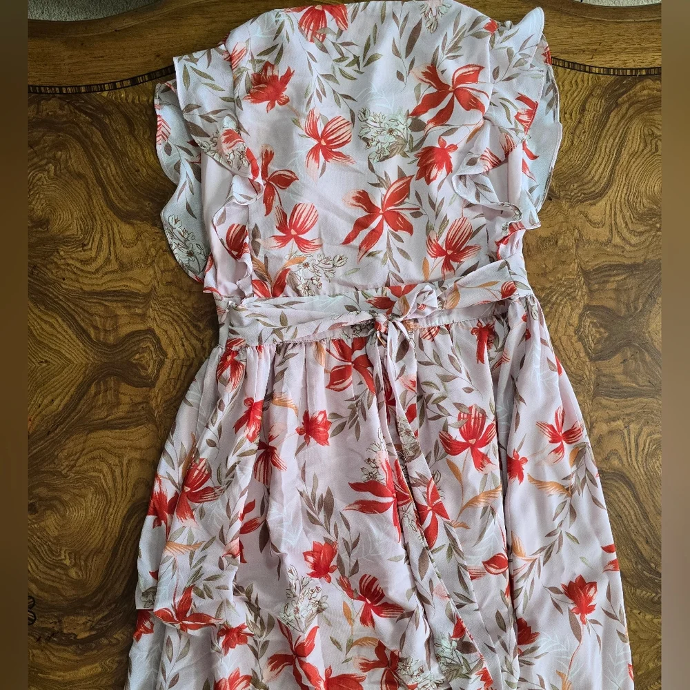 Pink Lily Floral Ruffle Sleeve Faux Wrap Womens Maxi Dress, Size Medium - Picture 7 of 11